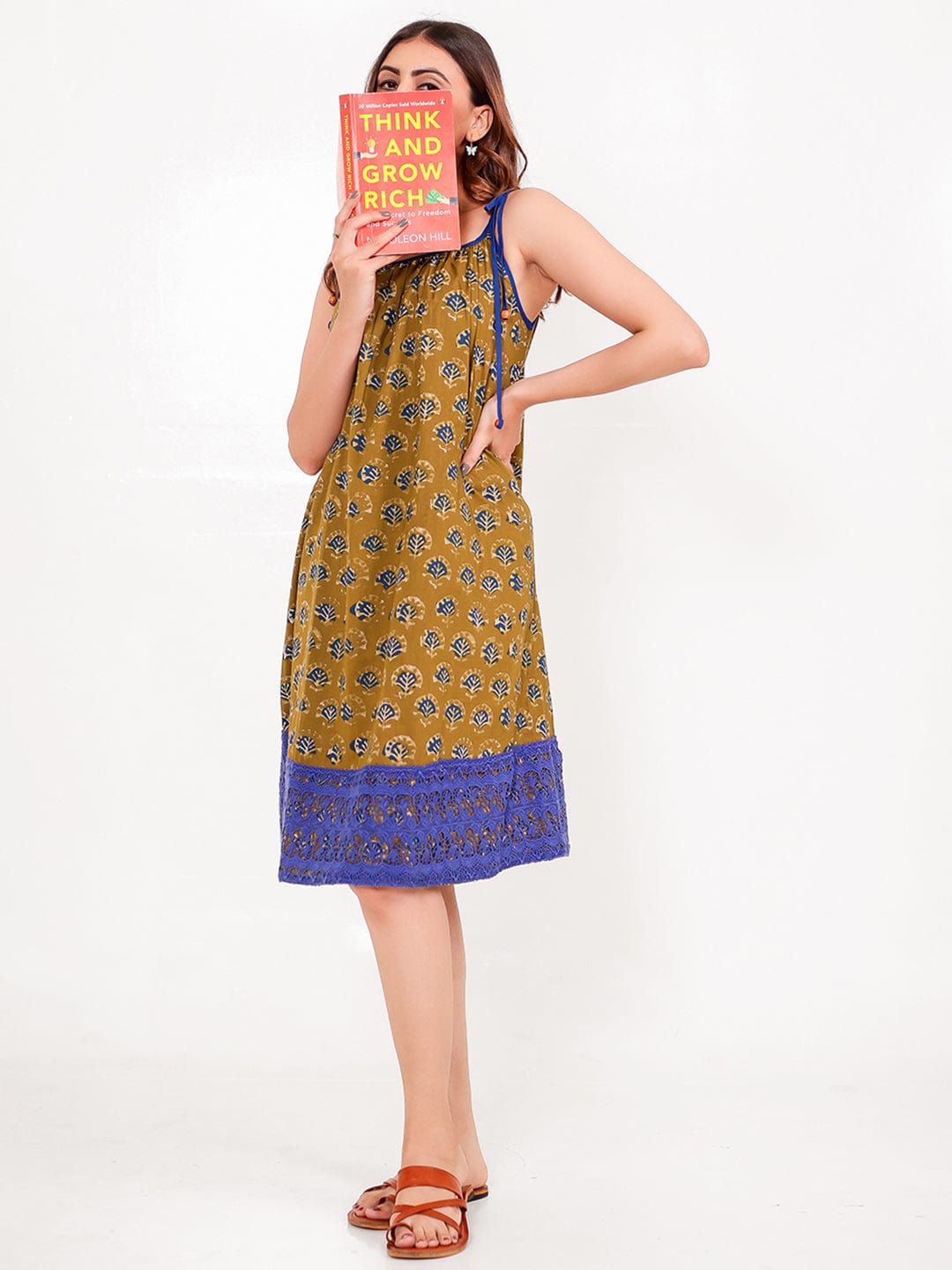 The Kaftan Company Negligee Block Printed Cotton Negligee – Tie-Strap