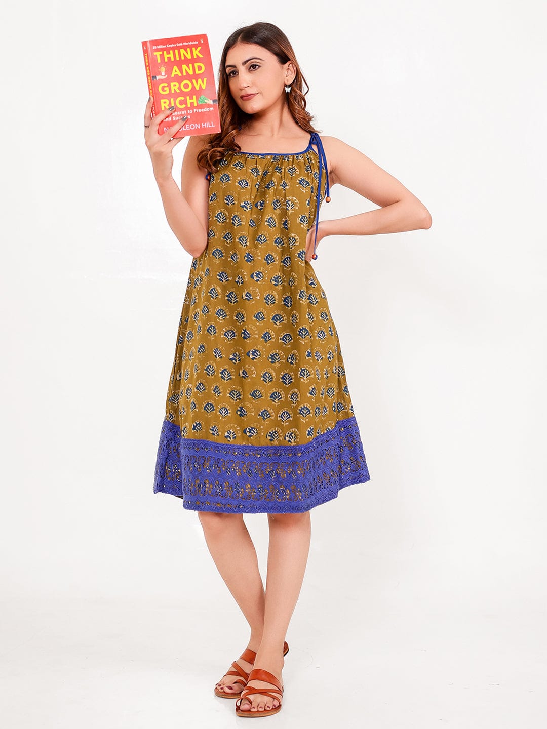 The Kaftan Company Negligee Block Printed Cotton Negligee – Tie-Strap