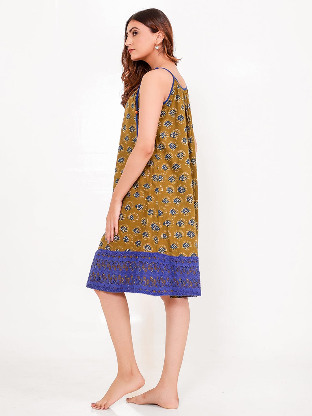 The Kaftan Company Negligee Block Printed Cotton Negligee – Tie-Strap