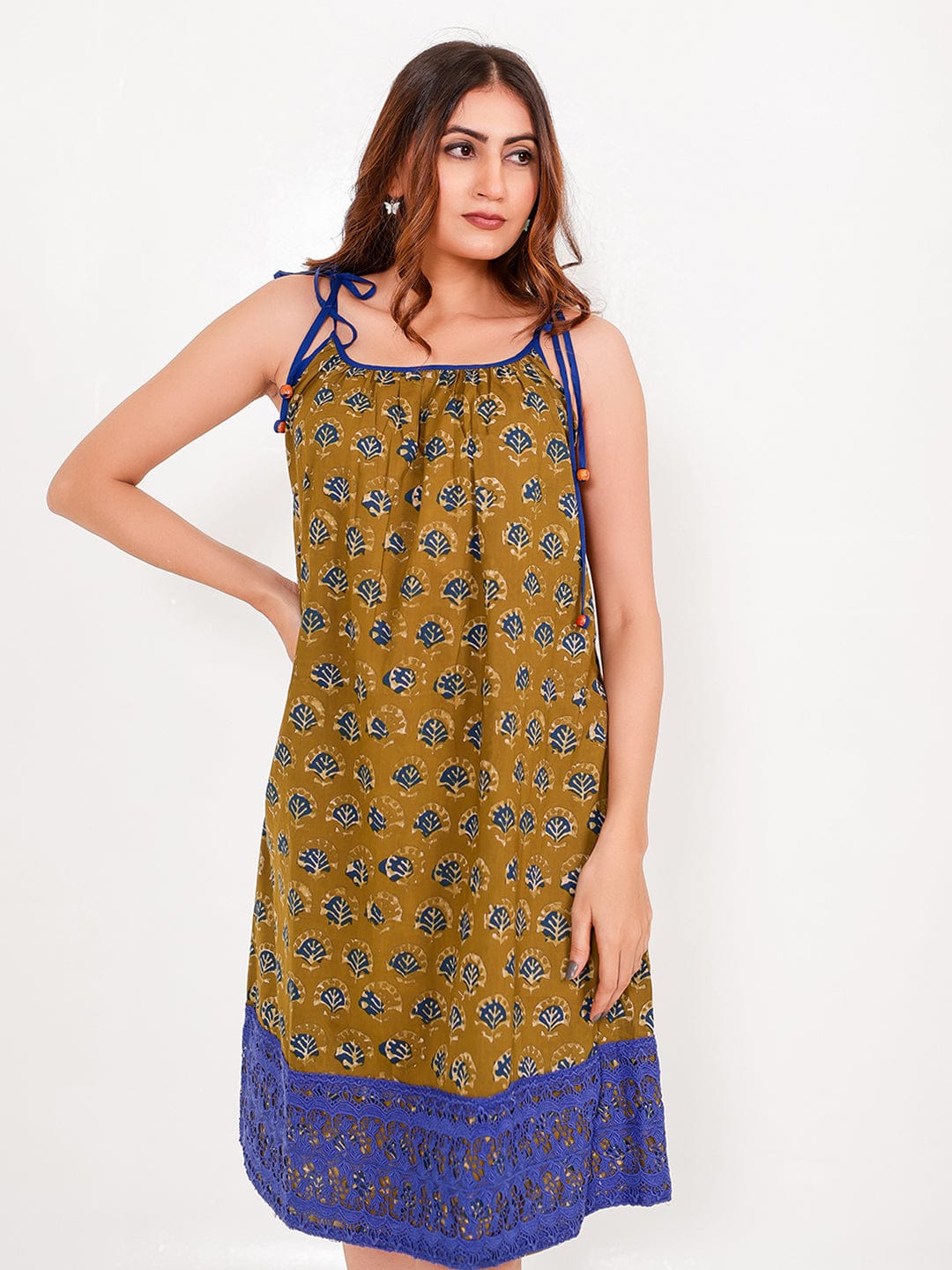 The Kaftan Company Negligee Block Printed Cotton Negligee – Tie-Strap