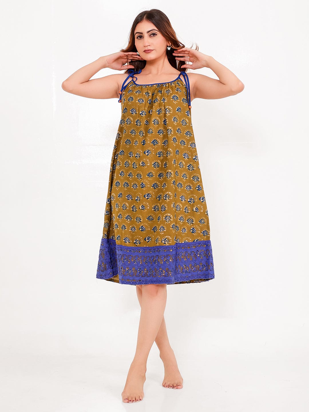 The Kaftan Company Negligee Block Printed Cotton Negligee – Tie-Strap