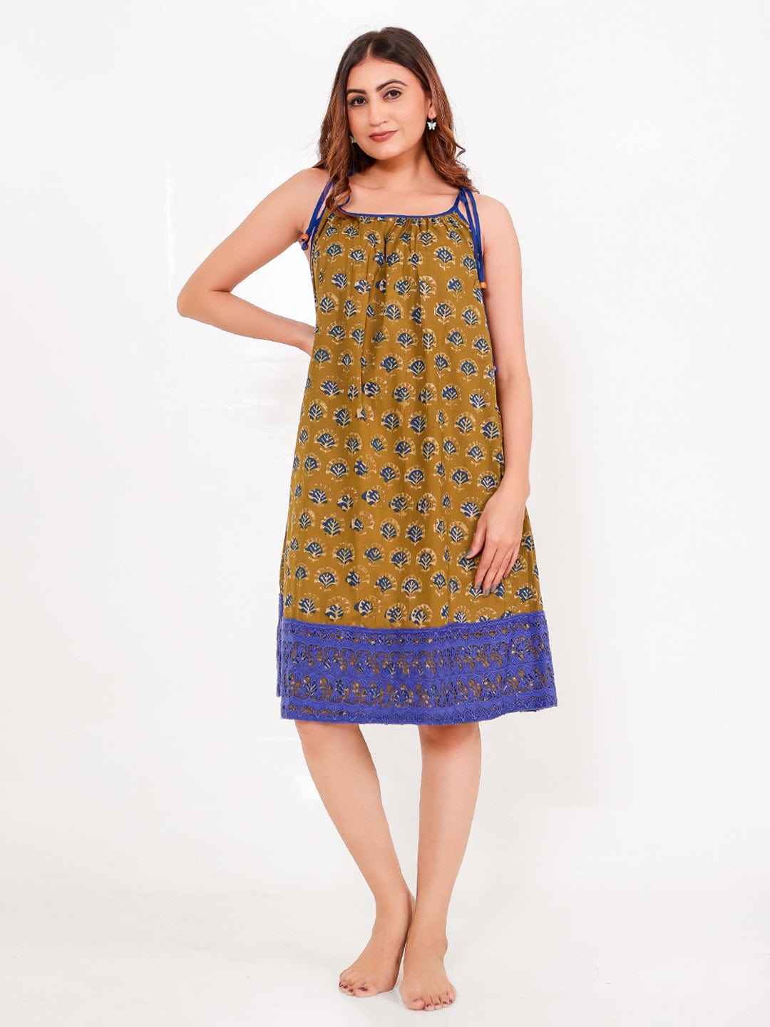 The Kaftan Company Negligee Block Printed Cotton Negligee – Tie-Strap