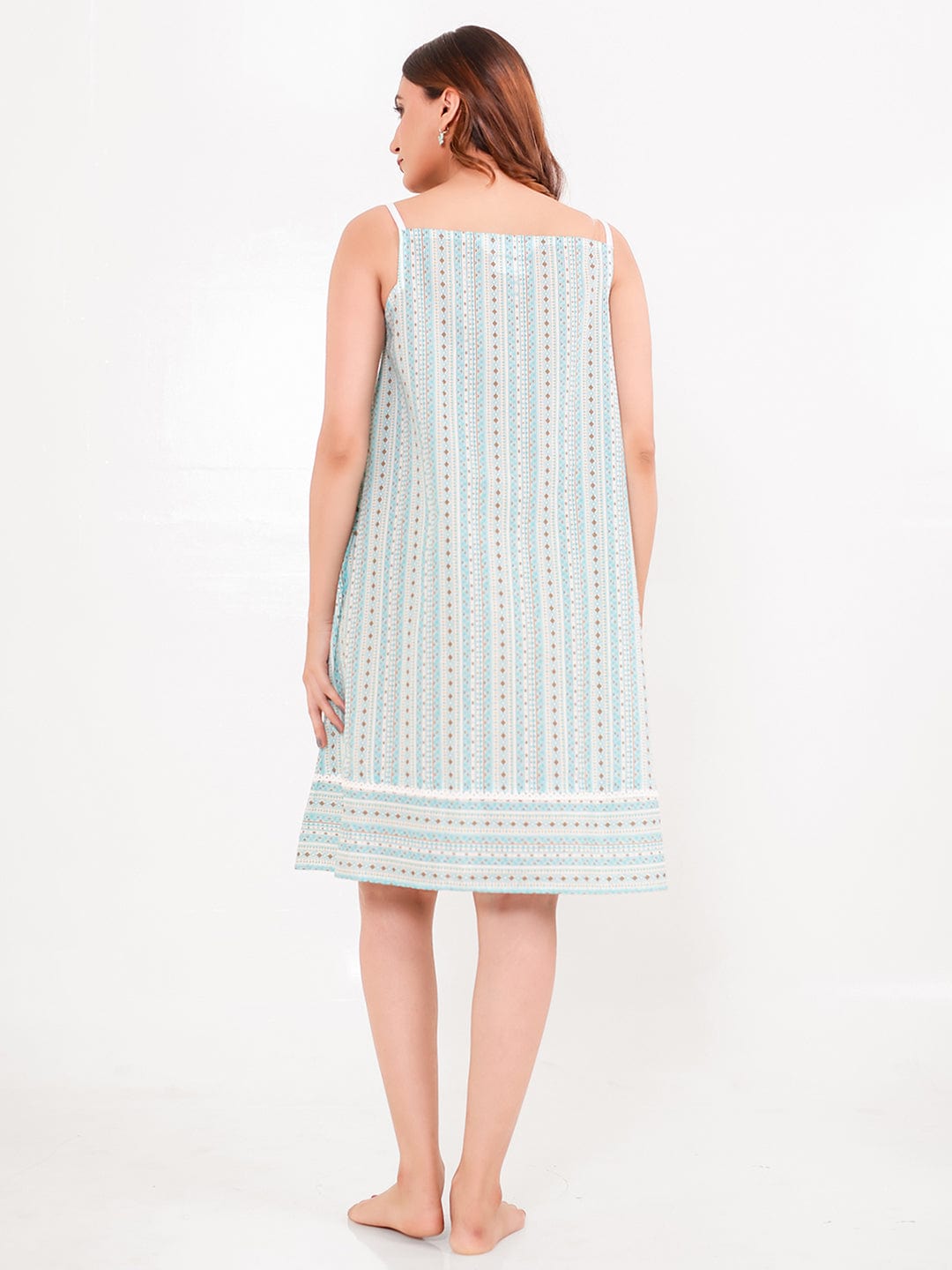 The Kaftan Company Negligee Cotton Negligee – Mint Stripe Print with Delicate Lace