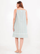 The Kaftan Company Negligee Cotton Negligee – Mint Stripe Print with Delicate Lace