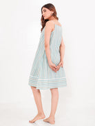 The Kaftan Company Negligee Cotton Negligee – Mint Stripe Print with Delicate Lace