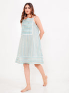 The Kaftan Company Negligee Cotton Negligee – Mint Stripe Print with Delicate Lace