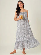 The Kaftan Company Negligee Grey Leopard Print Modal Negligee with Tie-Up Neckline