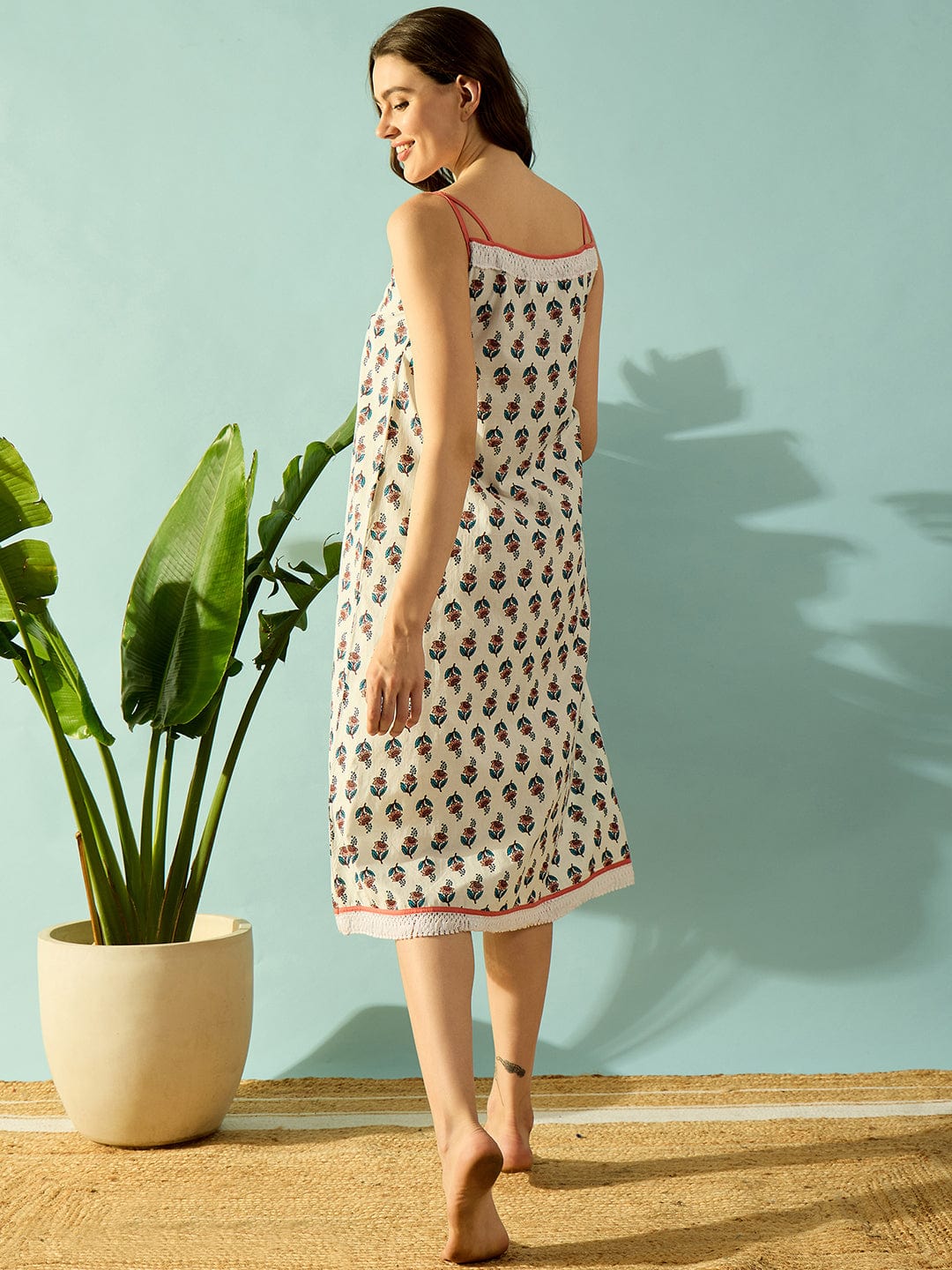 The Kaftan Company Negligee Lace Delight White Floral Night Dress