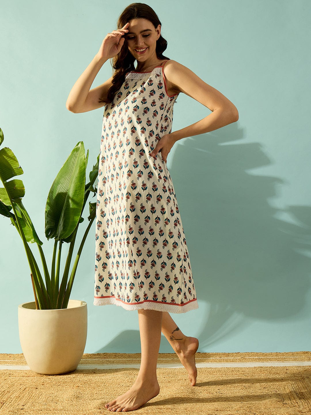 The Kaftan Company Negligee Lace Delight White Floral Night Dress