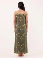 The Kaftan Company Negligee Olive Green Floral Modal Strappy Negligee with Yellow Trim