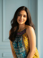 The Kaftan Company Negligee Printed Viscose Rayon Negligee with Smocked Neckline