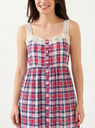 The Kaftan Company Negligee Red & Navy Plaid Cotton Nightdress with Crochet Lace Straps