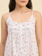 The Kaftan Company Negligee Rose Ditsy Floral White Cotton Nightdress