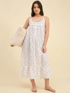 The Kaftan Company Negligee Rose Ditsy Floral White Cotton Nightdress