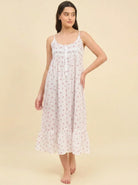 The Kaftan Company Negligee Rose Ditsy Floral White Cotton Nightdress