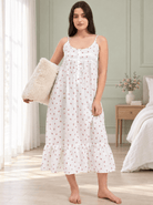 The Kaftan Company Negligee Rose Ditsy Floral White Cotton Nightdress