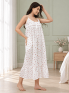The Kaftan Company Negligee Rose Ditsy Floral White Cotton Nightdress