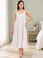 The Kaftan Company Negligee Rose Ditsy Floral White Cotton Nightdress