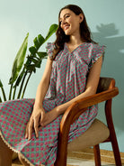 The Kaftan Company Negligee Teal Dream Lace Neck Night Dress
