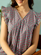 The Kaftan Company Negligee Teal Dream Lace Neck Night Dress