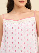 The Kaftan Company Negligee White Cotton Negligee with Pink Thread Embroidery and Lace Detail