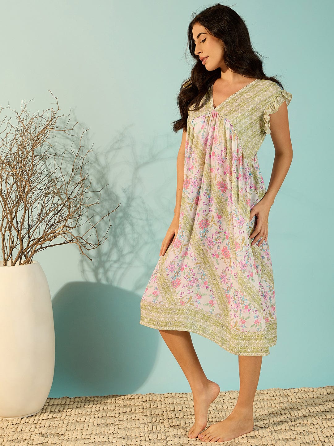 The Kaftan Company Negligee Women Chic Modal Floral Printed Negligee Dress