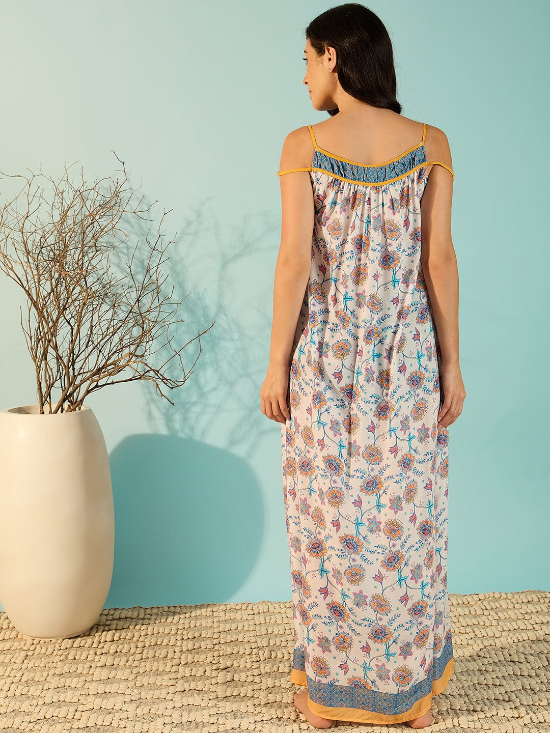 The Kaftan Company Negligee Women Floral Printed Modal Negligee Dress