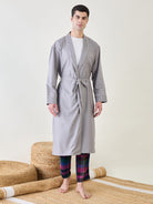 The Kaftan Company Night Robe Mens Grey Cotton Night Robe