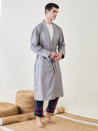 The Kaftan Company Night Robe Mens Grey Cotton Night Robe