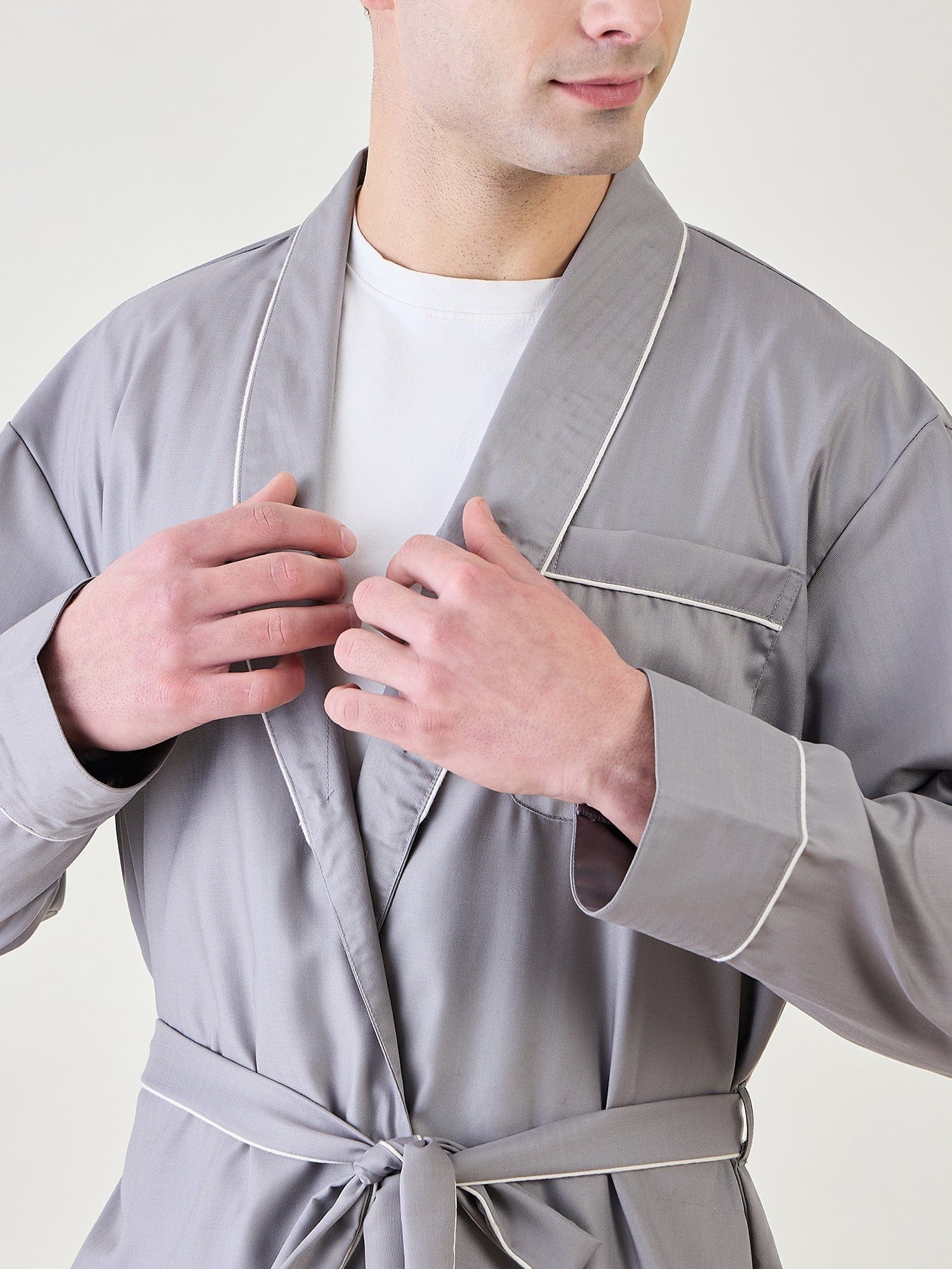 The Kaftan Company Night Robe Mens Grey Cotton Night Robe