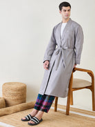 The Kaftan Company Night Robe Mens Grey Cotton Night Robe