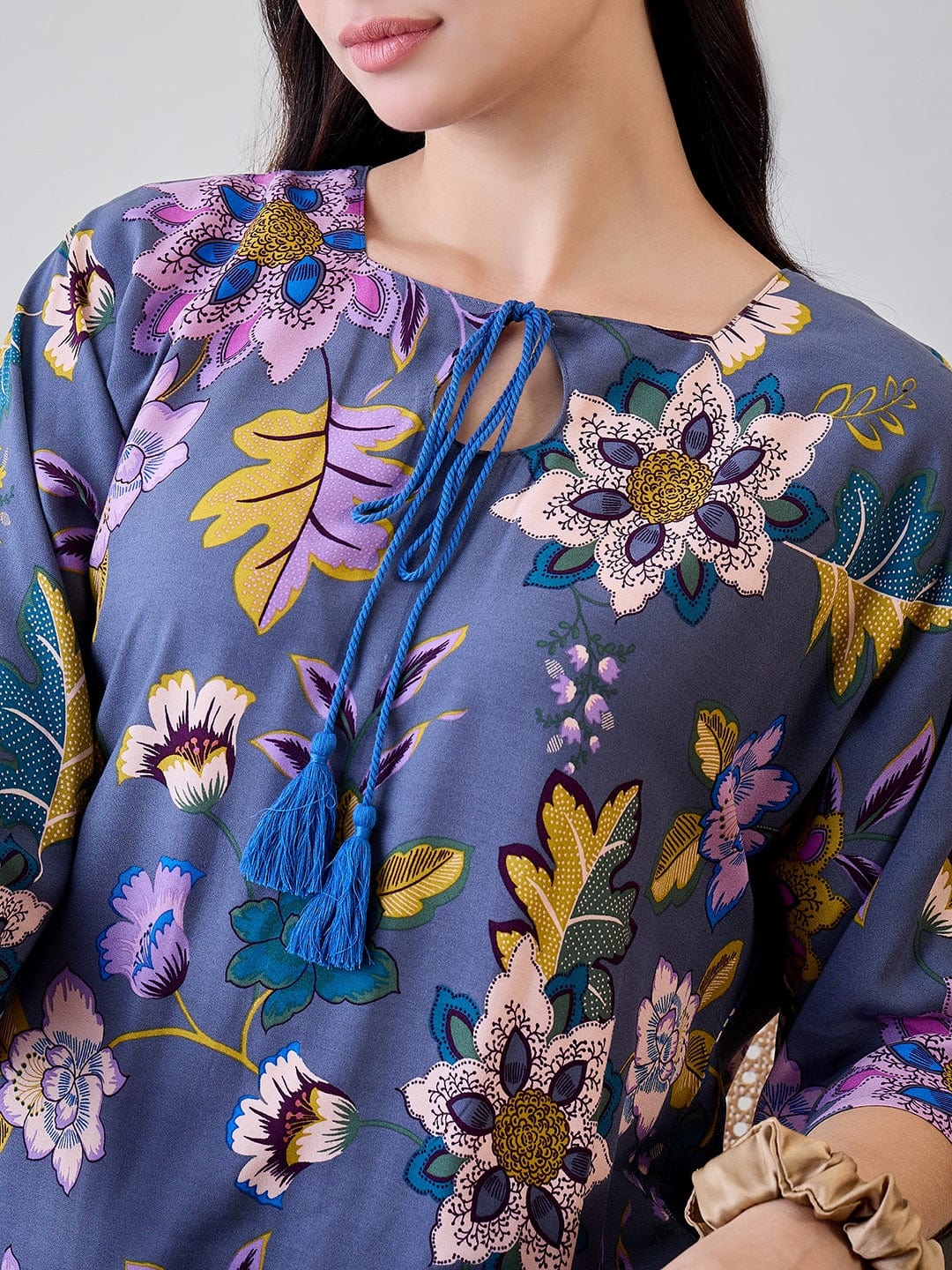 The Kaftan Company Nightdress Abstract Floral Soft Modal Flowy Nightdress
