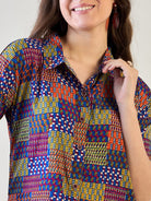 The Kaftan Company Nightdress Abstract Multi Coloured Patch Button Down Night Dress