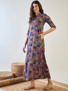 The Kaftan Company Nightdress Abstract Multi Coloured Patch Button Down Night Dress