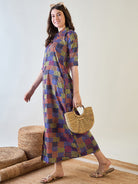 The Kaftan Company Nightdress Abstract Multi Coloured Patch Button Down Night Dress