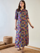 The Kaftan Company Nightdress Abstract Multi Coloured Patch Button Down Night Dress