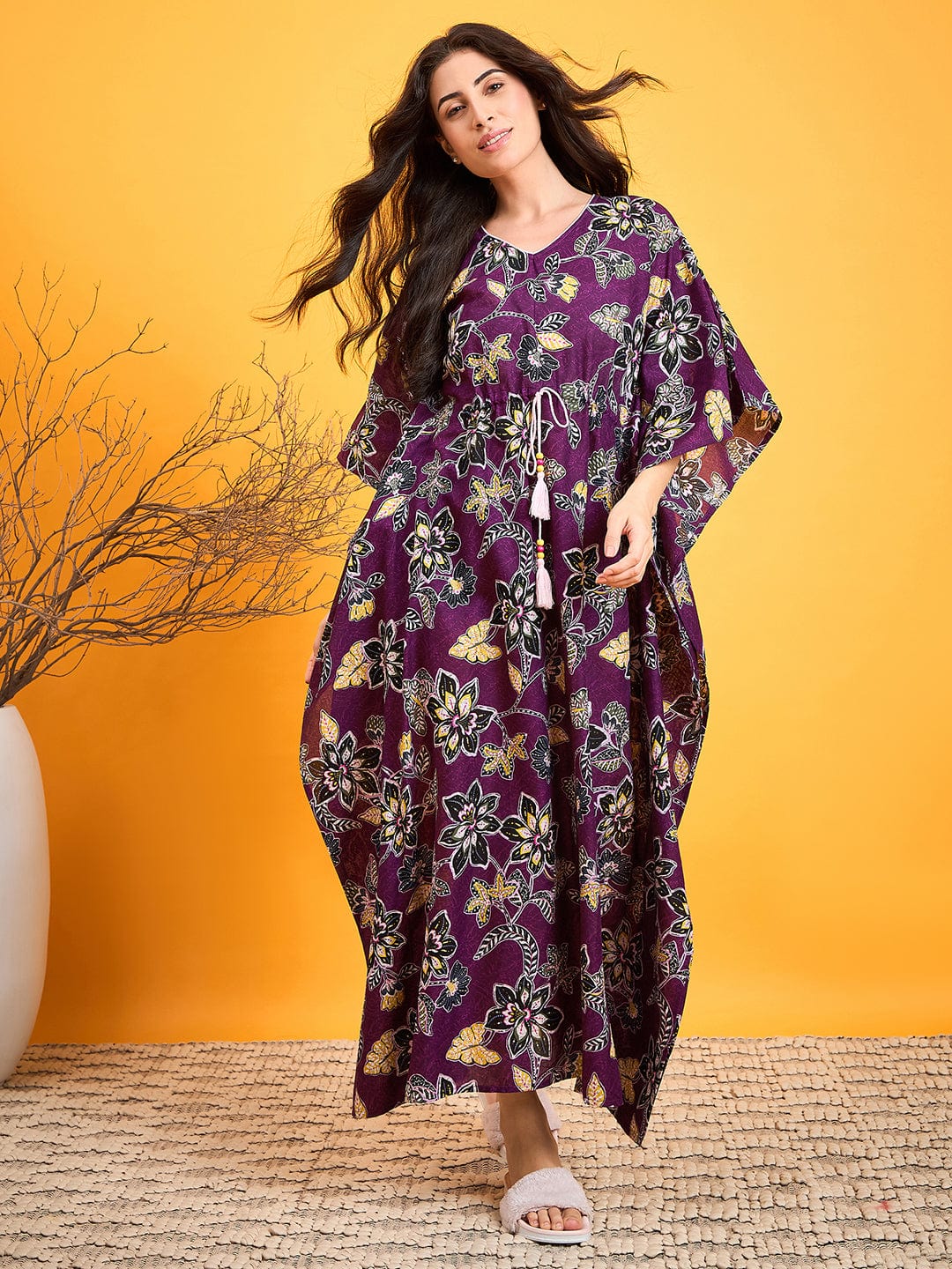 The Kaftan Company Nightdress Abstract Purple Floral Night dress