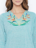 The Kaftan Company Nightdress Aqua Mangalgiri Cotton Embroidered Nightdress