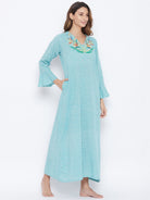 The Kaftan Company Nightdress Aqua Mangalgiri Cotton Embroidered Nightdress