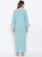 The Kaftan Company Nightdress Aqua Mangalgiri Cotton Embroidered Nightdress