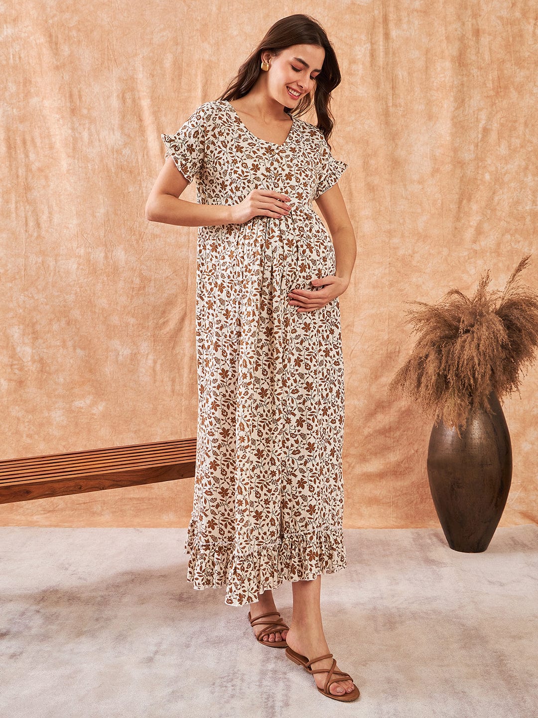 The Kaftan Company Nightdress Autumn Floral Maternity and Feeding dress