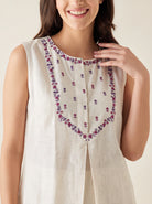 The Kaftan Company Nightdress Beige Embroidered Nightdress with Snap-Button Closure