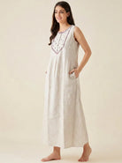The Kaftan Company Nightdress Beige Embroidered Nightdress with Snap-Button Closure