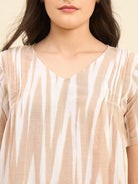 The Kaftan Company Nightdress Beige Ikat Handloom Cotton Nightdress – Soft V-Neck Maxi with Pockets
