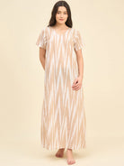 The Kaftan Company Nightdress Beige Ikat Handloom Cotton Nightdress – Soft V-Neck Maxi with Pockets