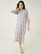 The Kaftan Company Nightdress Beige Leaf Printed Lounge Dress