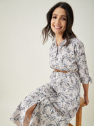The Kaftan Company Nightdress Beige Leaf Printed Lounge Dress