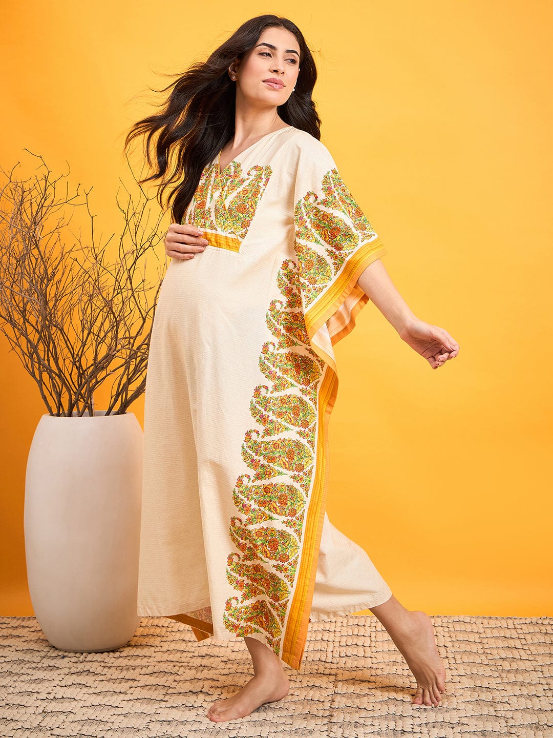 The Kaftan Company Nightdress Beige Paisley Maternity Lounge Dress