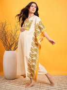 The Kaftan Company Nightdress Beige Paisley Maternity Lounge Dress