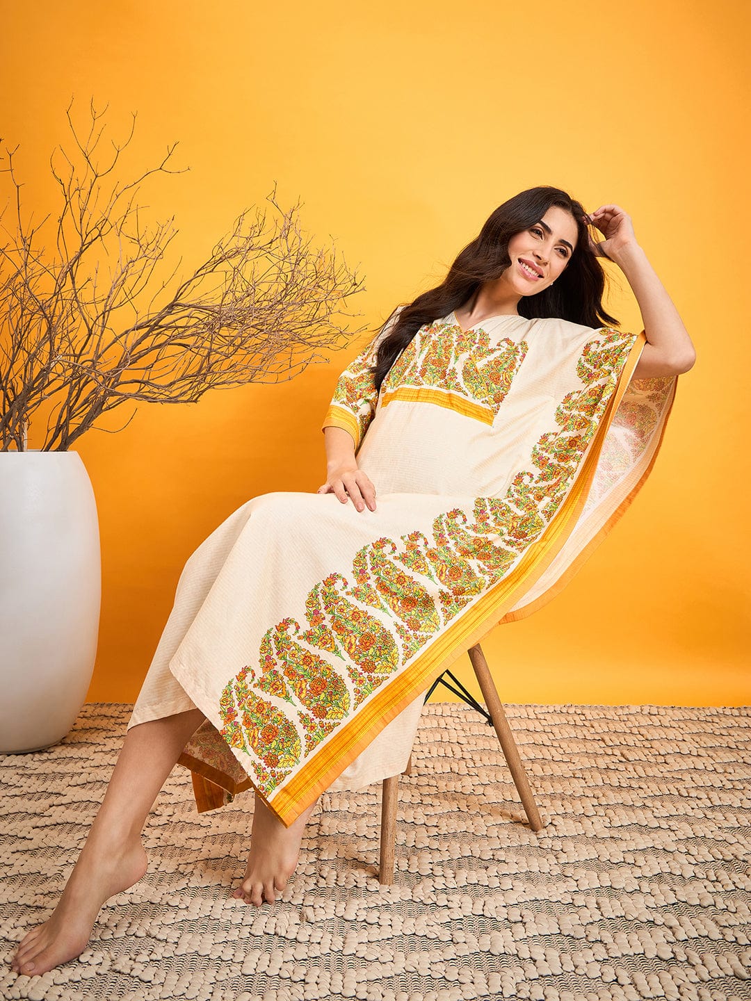 The Kaftan Company Nightdress Beige Paisley Maternity Lounge Dress